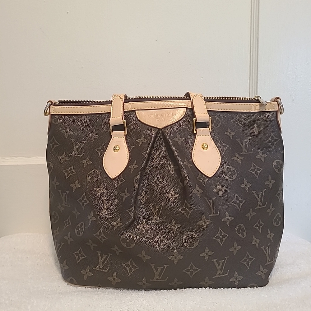 LOUIS VUITTON Palermo PM Hand Shoulder Monogram Leather Brown Used No Long Strap